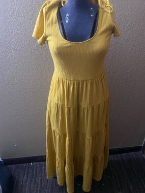 Maeve Mustard Tiered Scoop-Neck Maxi Dress